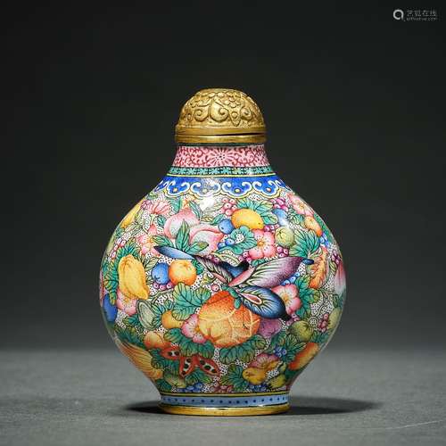 A Gilt Bronze Painted Enamel Snuff Bottle, Qianlong Period, ...