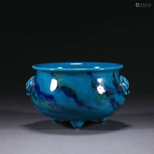 A Chinese Faux Marble Glaze Censer with Double Handles