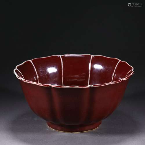 A Chinese Red Glaze Lobed Bowl