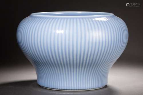 A Chinese Sky Blue Glaze Lobed Jar