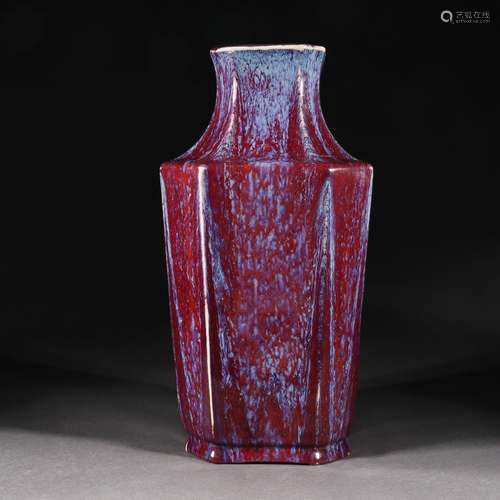 A Chinese Flambe Glaze Squared Vase