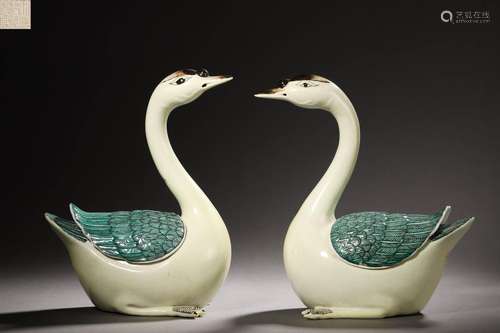 Pair Porcelain Swan Couples