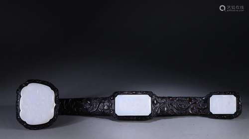 Hetian Jade White Jade Inlaid Mahogany Ruyi