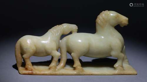 Hetian jade double horse pedal horse