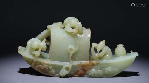 hetian jade boat decoration