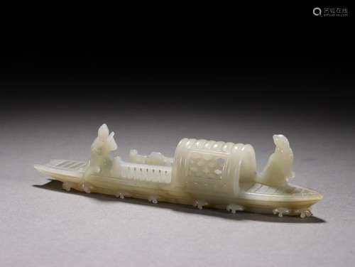 Hetian Jade Character Story Boat Ornament