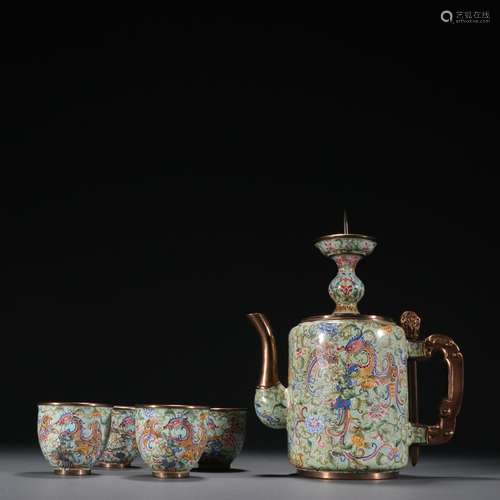 A set of tea sets with painted enamel phoenix and bird patte...