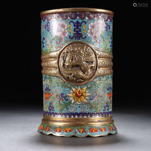 Gilt Bronze Cloisonne Flower Pattern Pen Holder