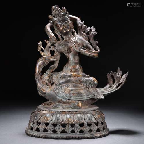 Avalokitesvara on a Bronze Body with Lacquer Gold Riding a C...