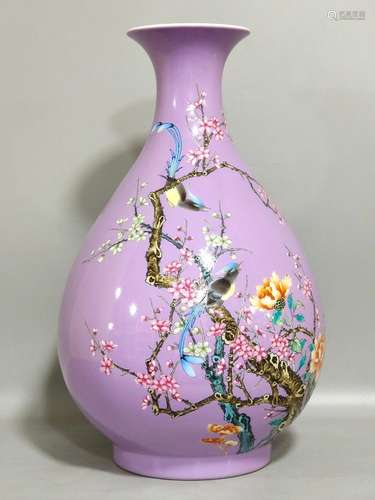 Violet flowers and birds jade pot spring