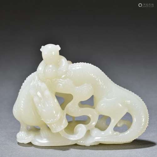 Hetian Jade Seed Material Riding a Dragon Boy Ornament