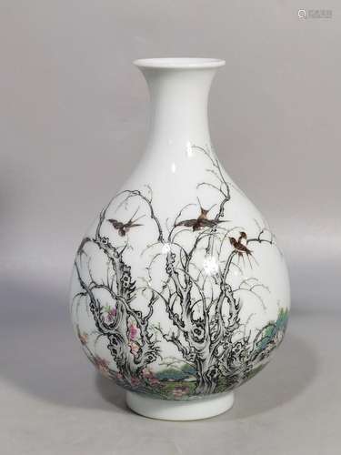 Enamel color spring swallow figure jade pot spring