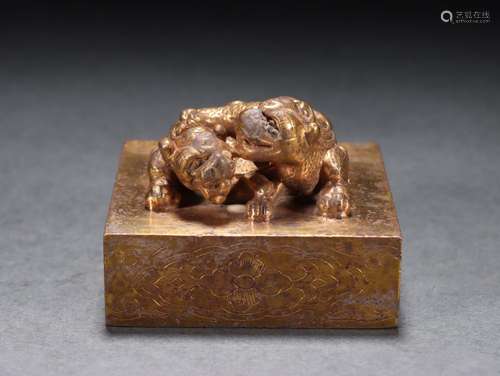 Gilt Bronze Seal with Double Beast Buttons