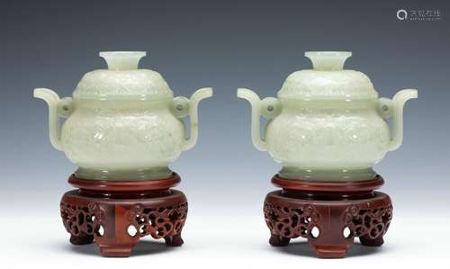 A pair of Hetian jade incense burners