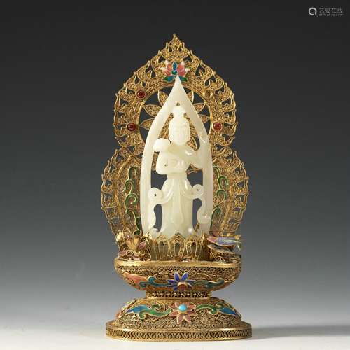 A Gilt Bronze Hetian Jade Buddha Statue