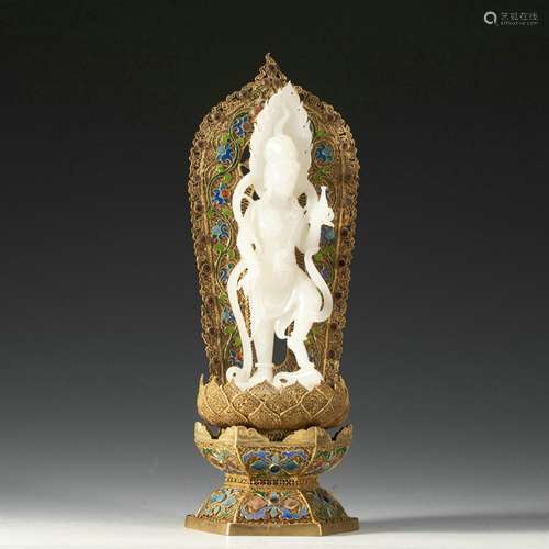 A Gilt bronze white jade Buddha statue