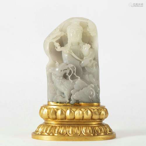 A Gilt Bronze Inlaid Hetian Jade Buddha Statue