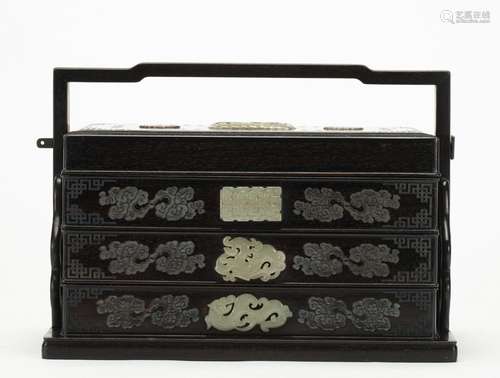 A Rosewood Inlaid Jade Snack Box