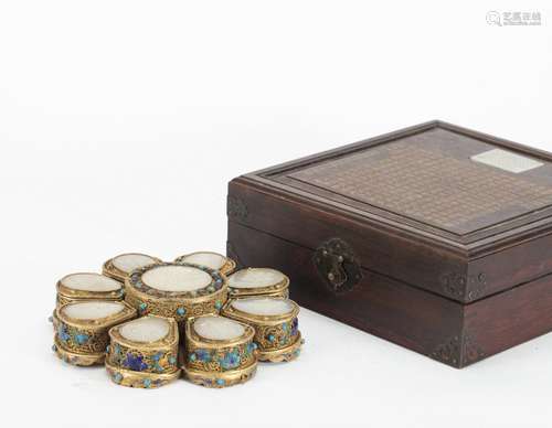 A Gilt copper white jade box