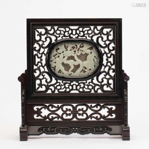 A Rosewood inlaid jade insert screen