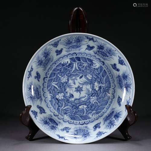 A blue and white floral plate