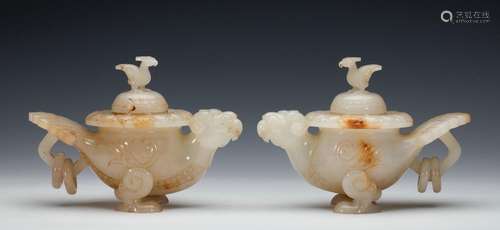 A pair of Hetian jade incense burners