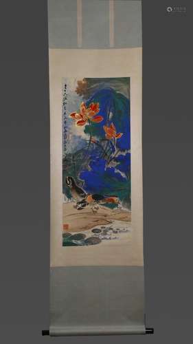 A Zhang Daqian splashing color Painting Lotus