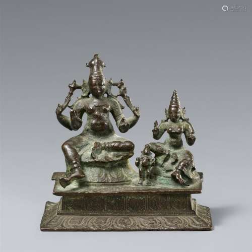 Shiva, Parvati und Skanda. Bronze. Süd-Indien. Chola. 1