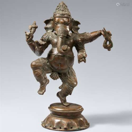 Tanzender Ganesha. Bronze. Süd-Indien. 19. Jh.<br/>Auf...