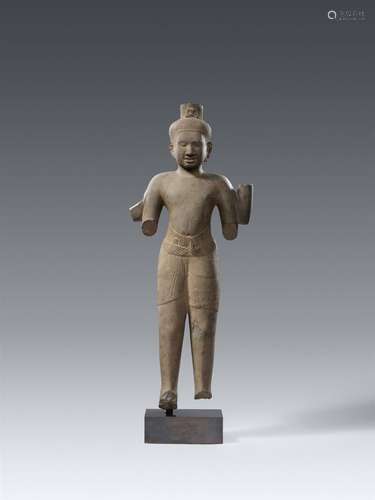 Figur des Bodhisattva Avalokiteshvara. Grauer Stein. Ka