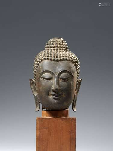 Kopf eines Buddha. Bronze. Thailand. 15./17. Jh.<br/>L...