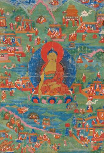 Thangka des Buddha Shakyamuni. Tibet, 19. Jh.<br/>Im M...