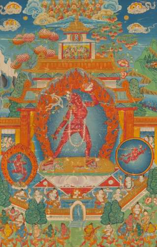 Thangka der Vajrayogini. Tibet, 19. Jh.<br/>Rothäutig,...