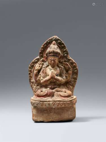 Stele des Shadakshari Lokeshvara. Terracotta mit Farbre