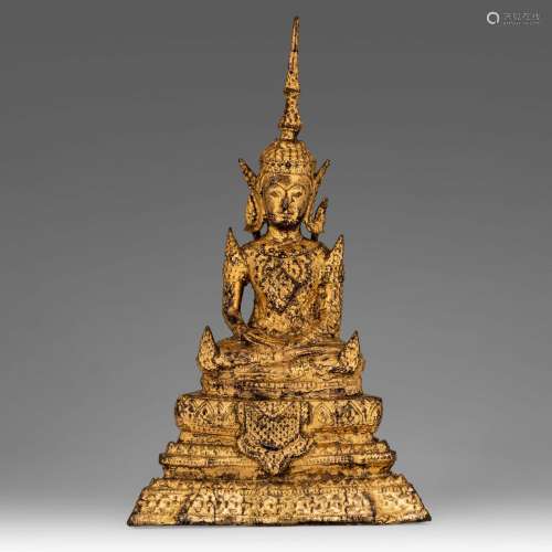 A gilt lacquered bronze Thai Buddha, 19thC, H 21 cm