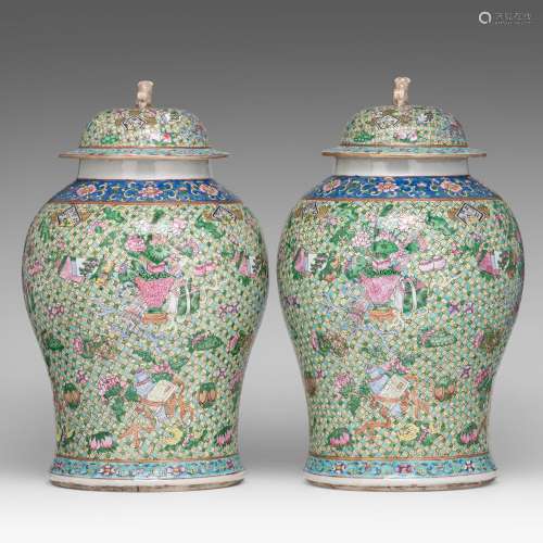 A pair of Chinese famille rose 'One Hundred Treasures' vases...