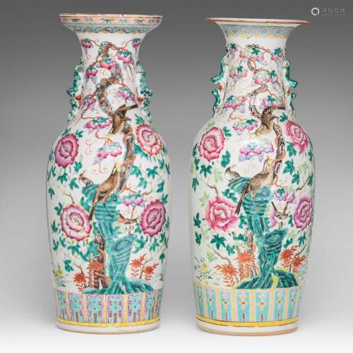 Two fine Chinese famille rose 'A hundred birds in a garden' ...