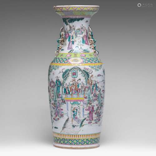 A Chinese famille rose 'Immortals' vase, 19thC, H 61 cm