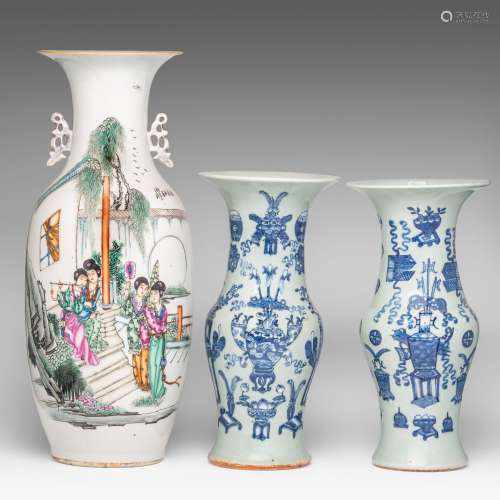 A Chinese famille rose vase, signed text, Republic period, H...