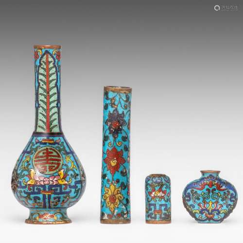 A collection of Chinese cloisonne enamel miniature vases, ta...