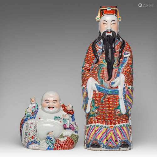 A Chinese enamelled biscuit figure of Lu Xing, impressed mar...