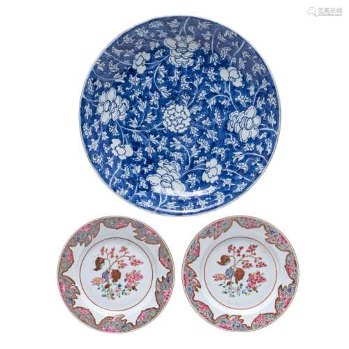 A Chinese blue and white reverse decorated 'Peony pattern' c...