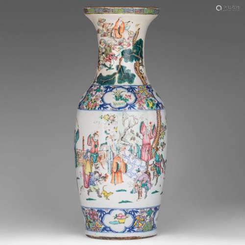 A Chinese famille rose 'Dignitaries in a banquet' vase, 19th...