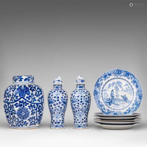 A small collection of Chinese blue and white lidded vases, 1...