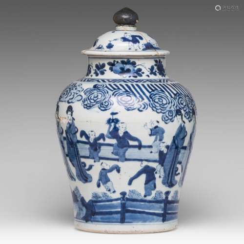 A Chinese Ming style blue and white 'Long Elisa' baluster ja...