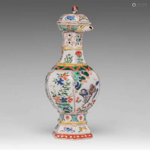 A Chinese famille verte hexagonal puzzle jug or ewer, Kangxi...