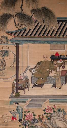 A Chinese scroll painting, ink on paper, 'An official restin...