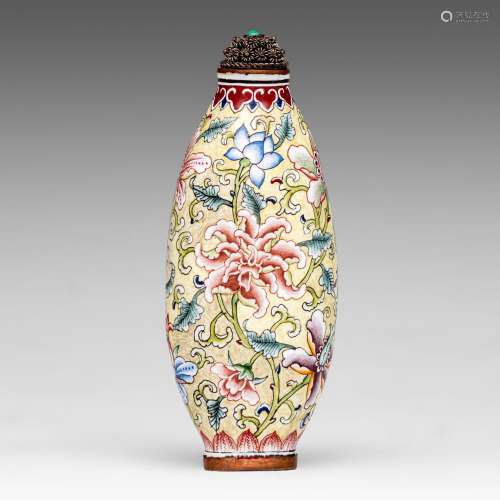 A Chinese Canton enamel 'Scrolling Lotus' snuff bottle, Yong...