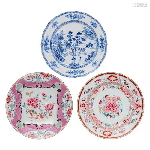Two Chinese famille rose 'Flower' plates, Qianlong/Yongzheng...