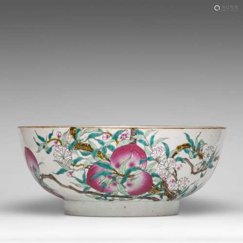 A rare and fine Chinese famille rose 'Nine Peaches' bowl, ea...